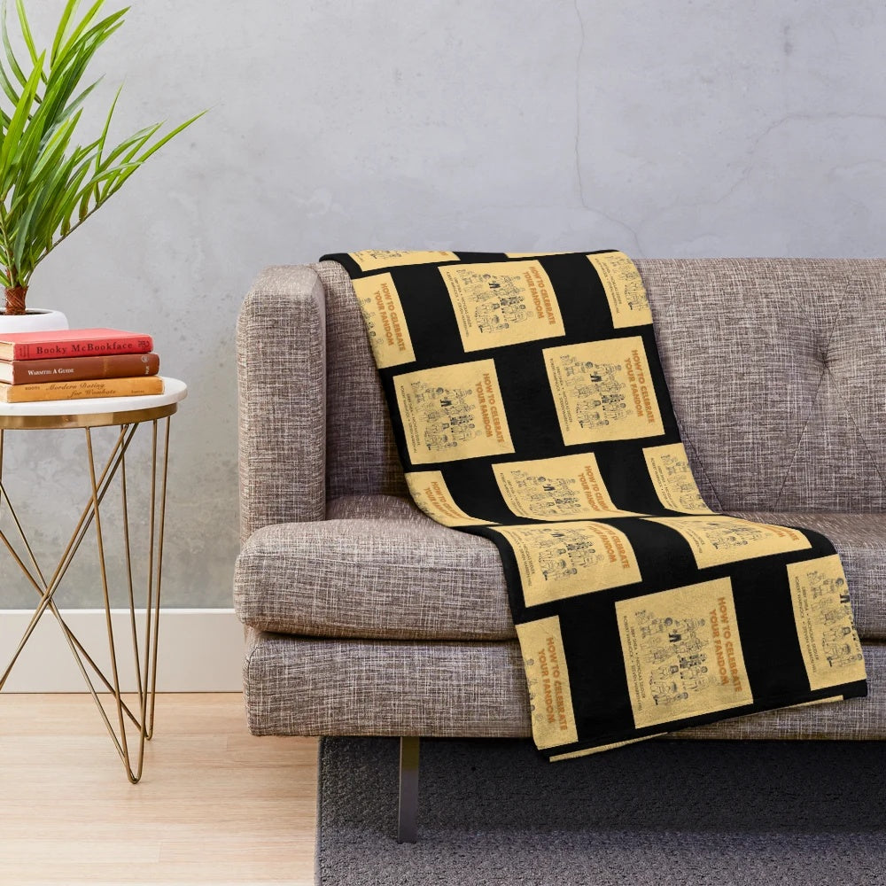Plush blanket featuring a book cover design for fans