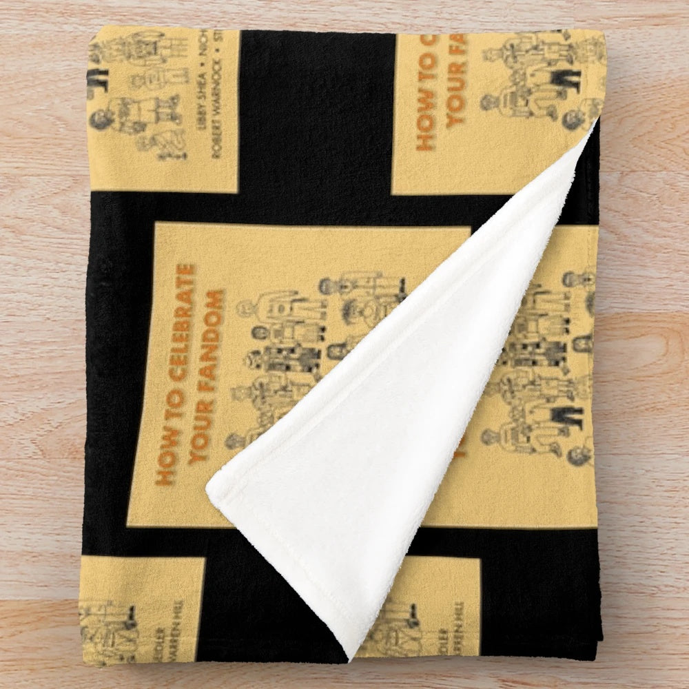 Plush blanket featuring a book cover design for fans