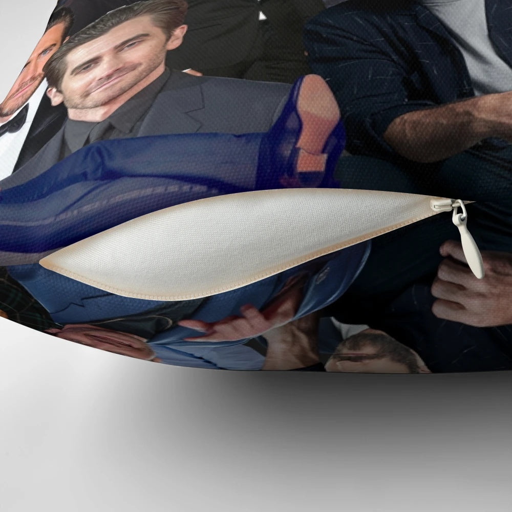 Stylish pillow featuring a collage of actor Jake Gyllenhaal in various roles