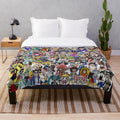 Fanart collage plush blanket featuring cartoon, anime, and video game characters