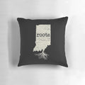 Indiana roots map printed on a soft, plush pillow