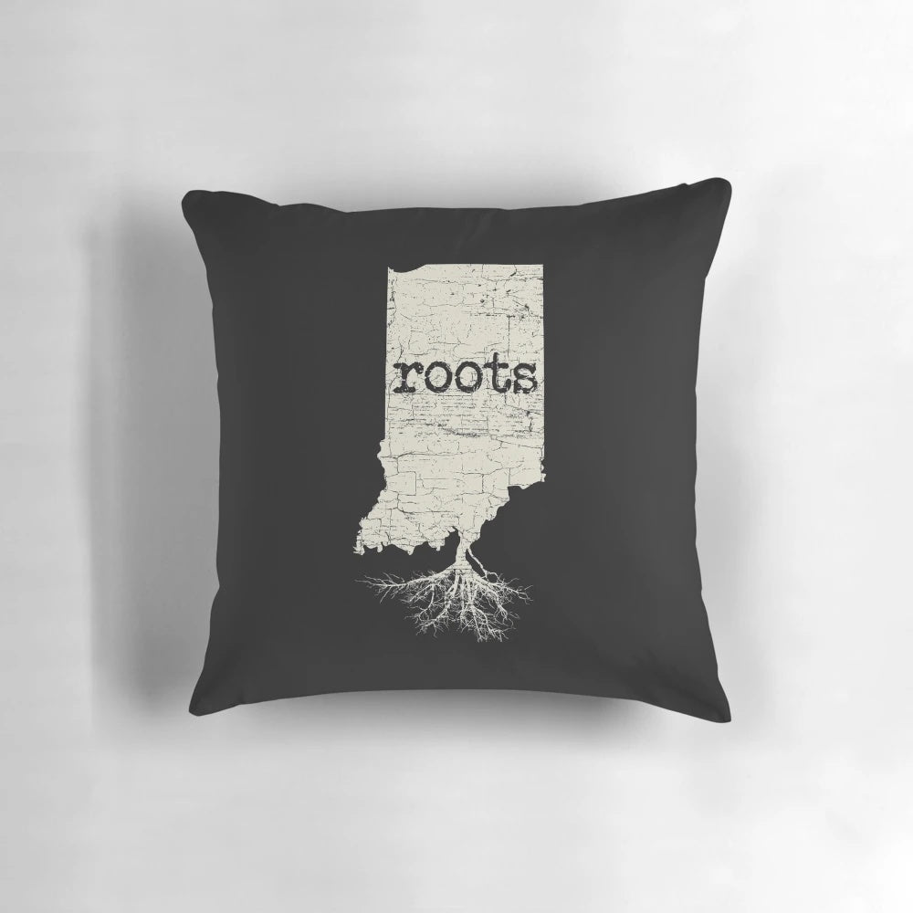 Indiana roots map printed on a soft, plush pillow