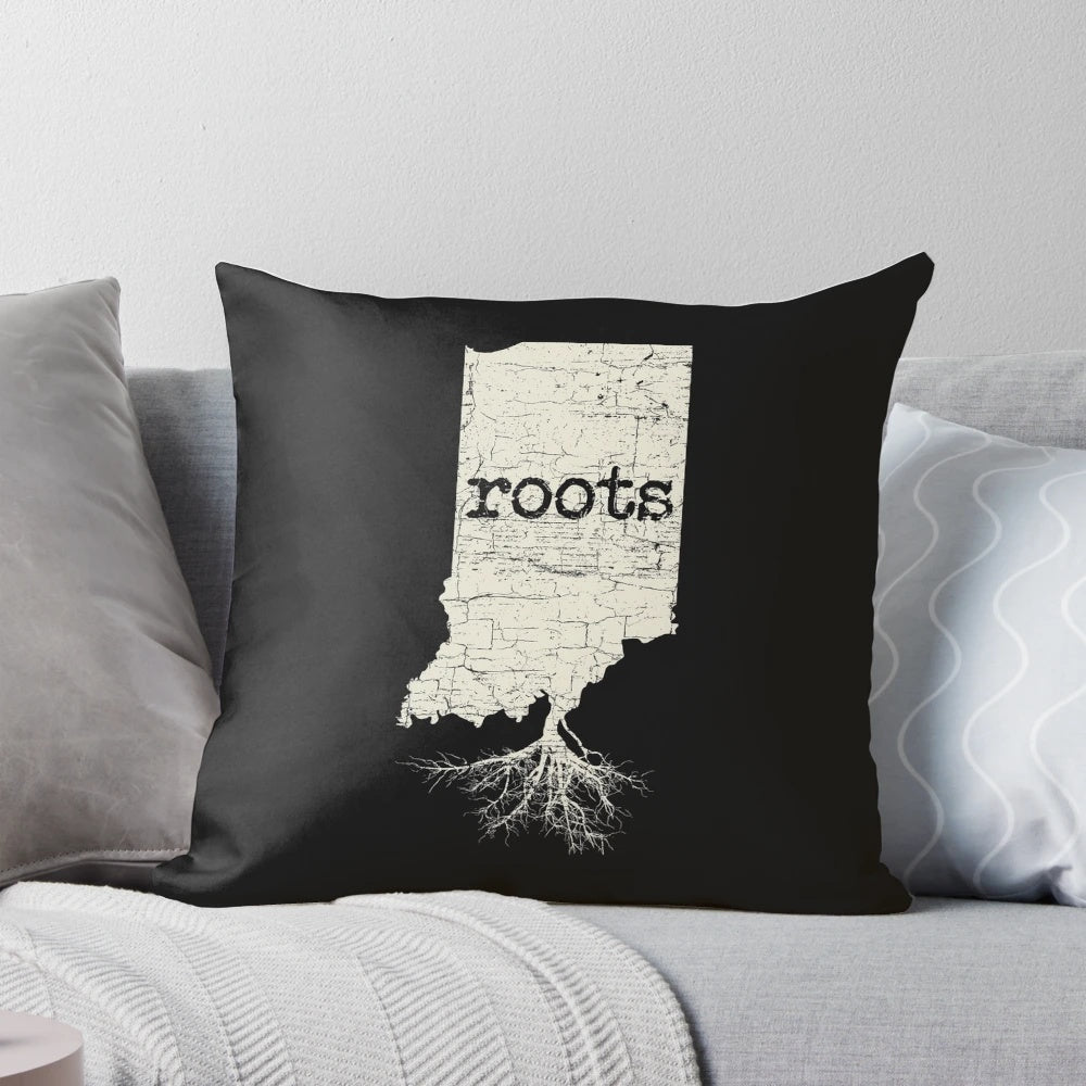 Indiana roots map printed on a soft, plush pillow