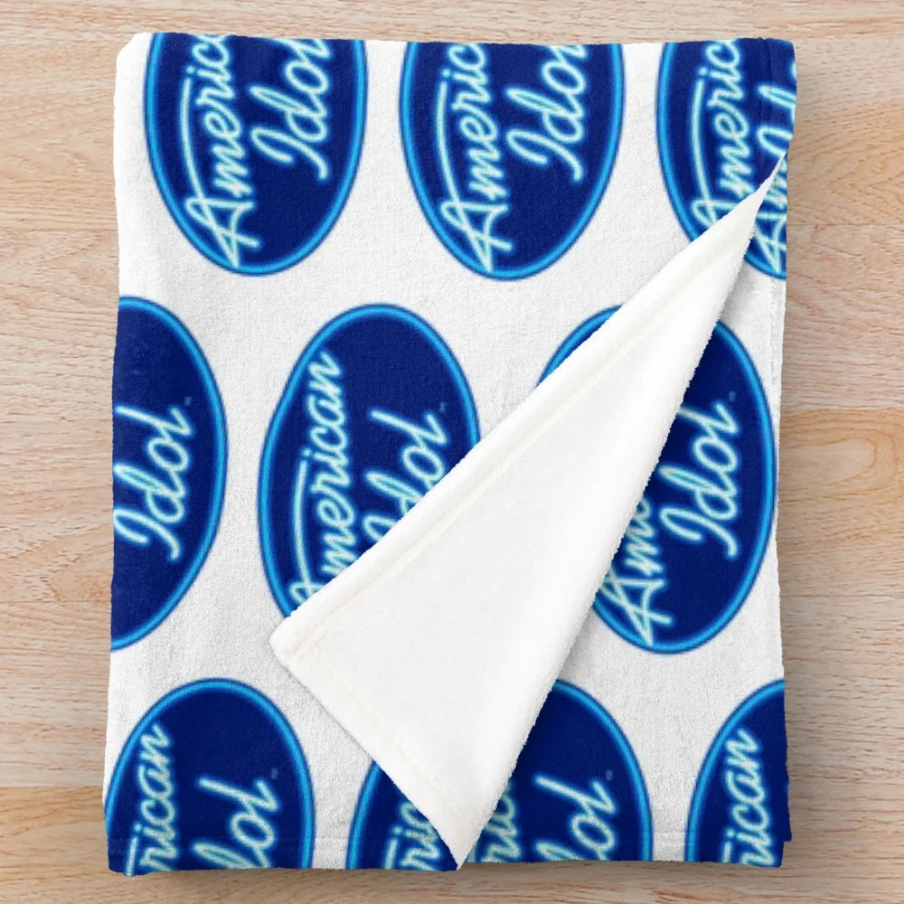 American Idol themed plush blanket with show logo and judges