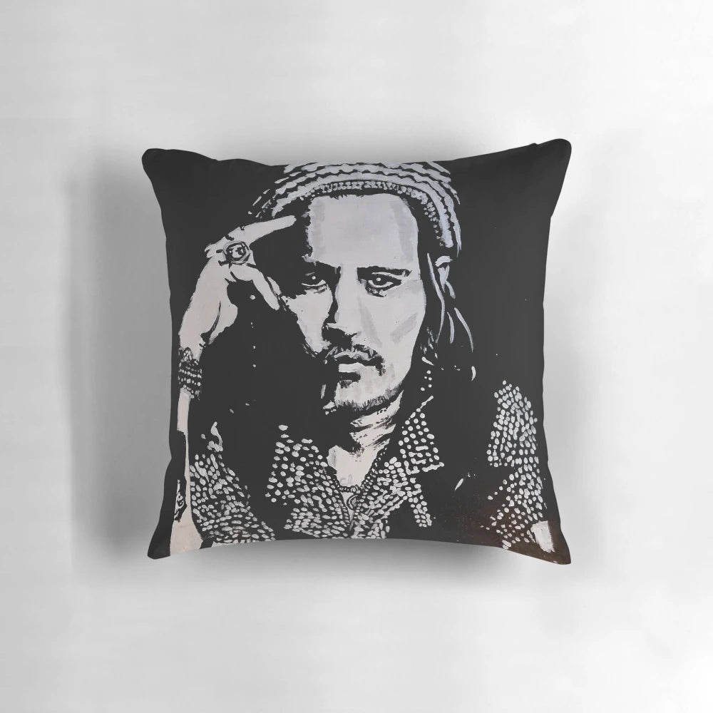 High-quality portrait of acclaimed actor Johnny Depp printed on a plush pillow