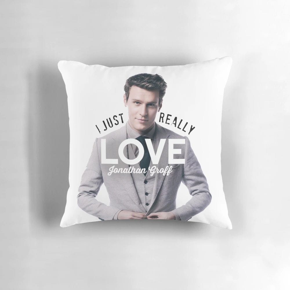 Soft and cozy pillow featuring a portrait of Broadway star Jonathan Groff