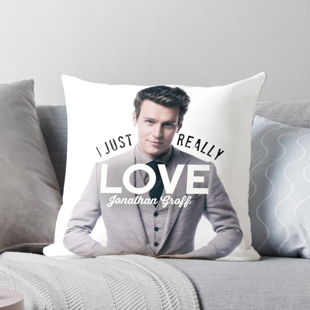 Soft and cozy pillow featuring a portrait of Broadway star Jonathan Groff