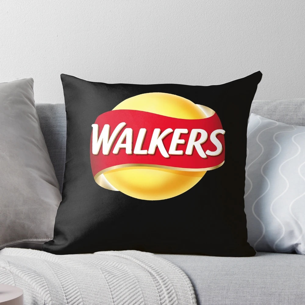 A plush pillow featuring the iconic Walker's Crisps logo, perfect for crisps enthusiasts.