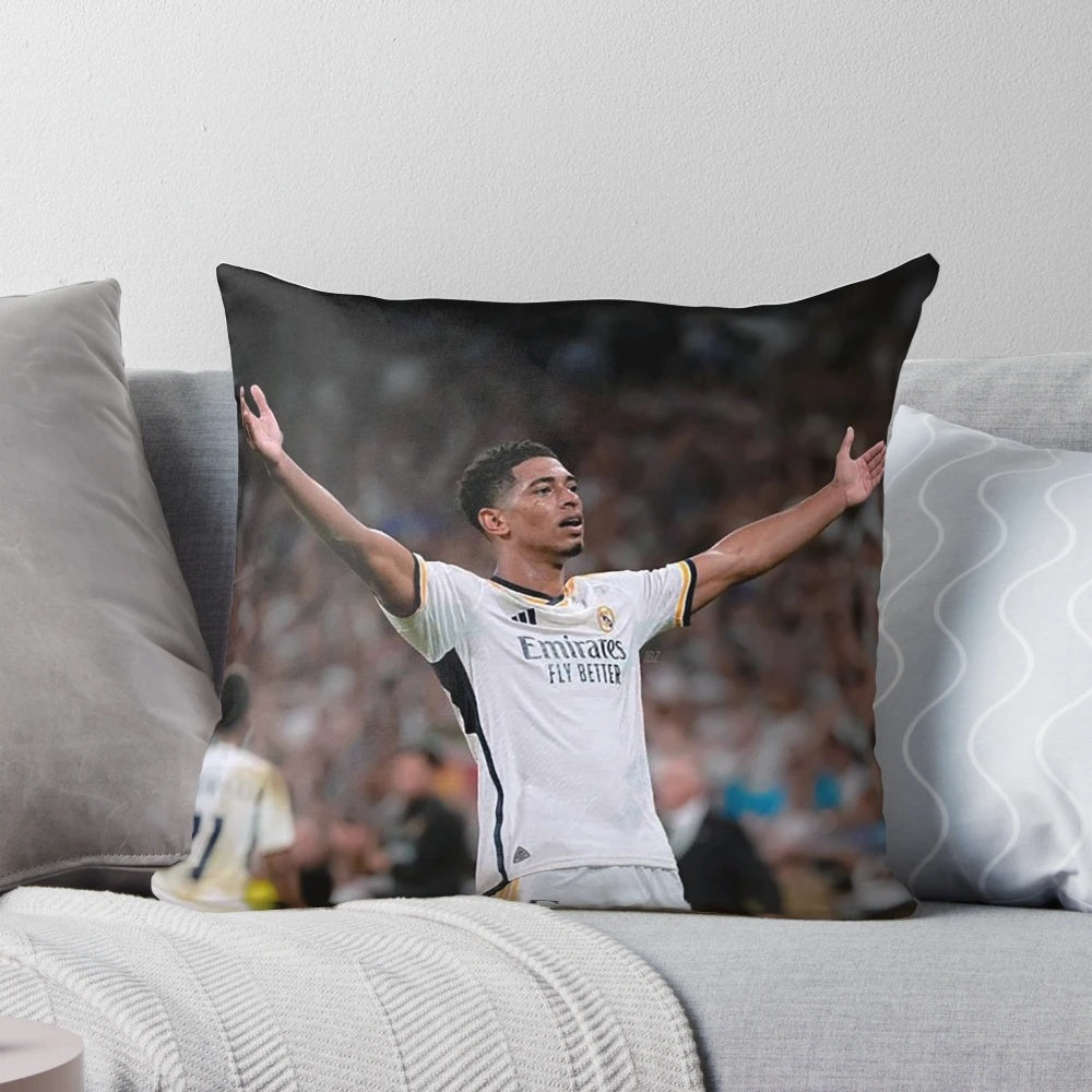 Bellingham-themed decorative pillow featuring a football design