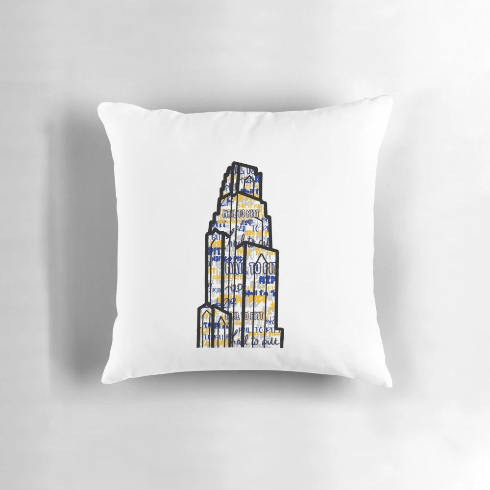 Plush blue and gold Cathedral of Learning pillow from the University of Pittsburgh