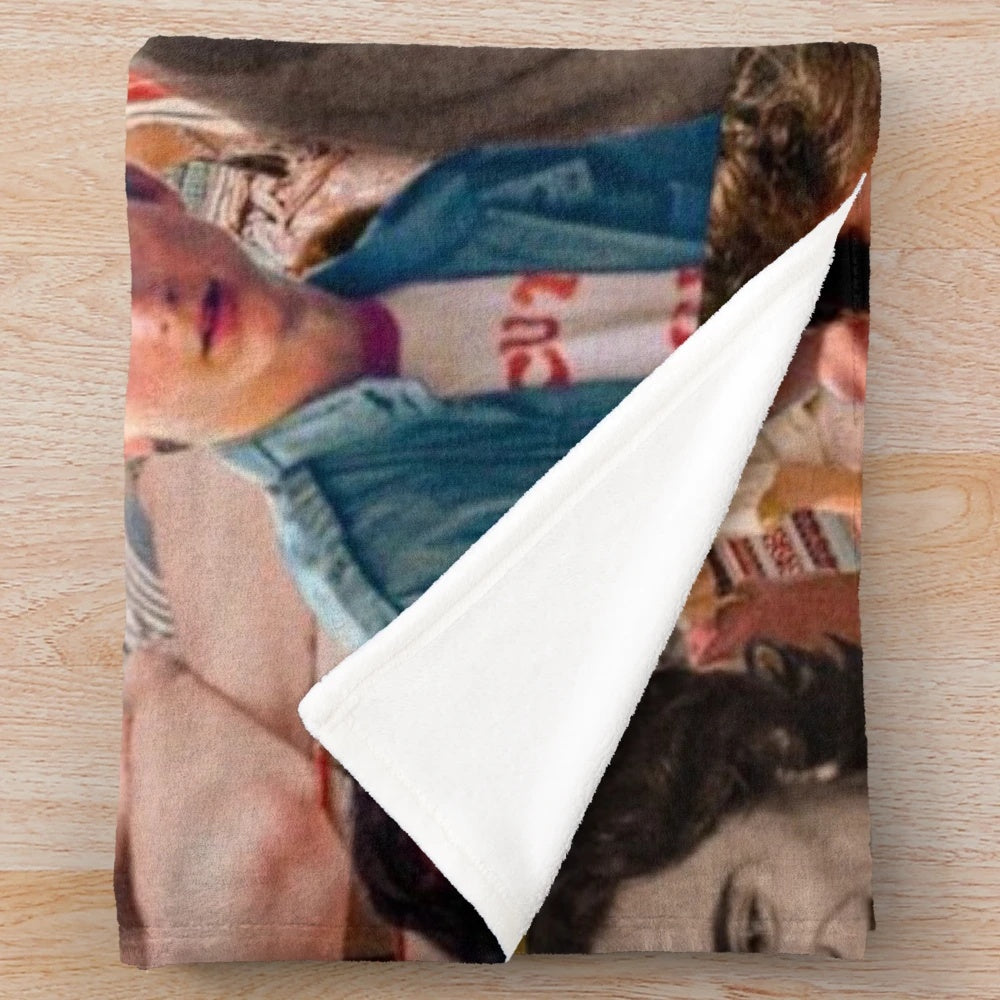 Timothée Chalamet-inspired plush blanket featuring a collage design