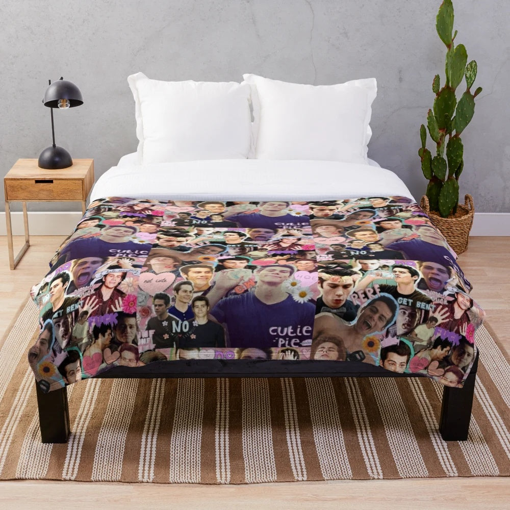 Dylan O'Brien inspired celebrity collage plush blanket