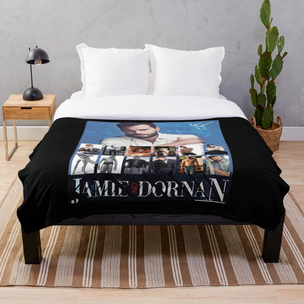 A plush, soft blanket featuring the image of celebrity Jamie Dornan
