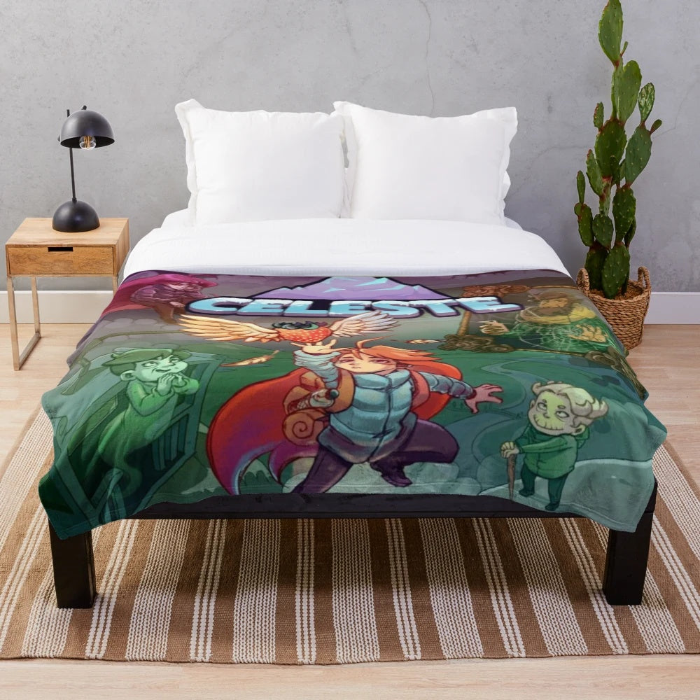 Celeste inspired plush blanket featuring the iconic retro-style video game character