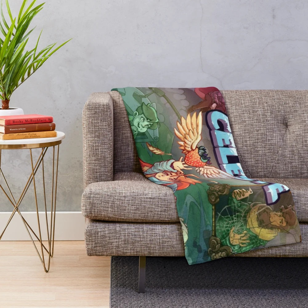 Celeste inspired plush blanket featuring the iconic retro-style video game character