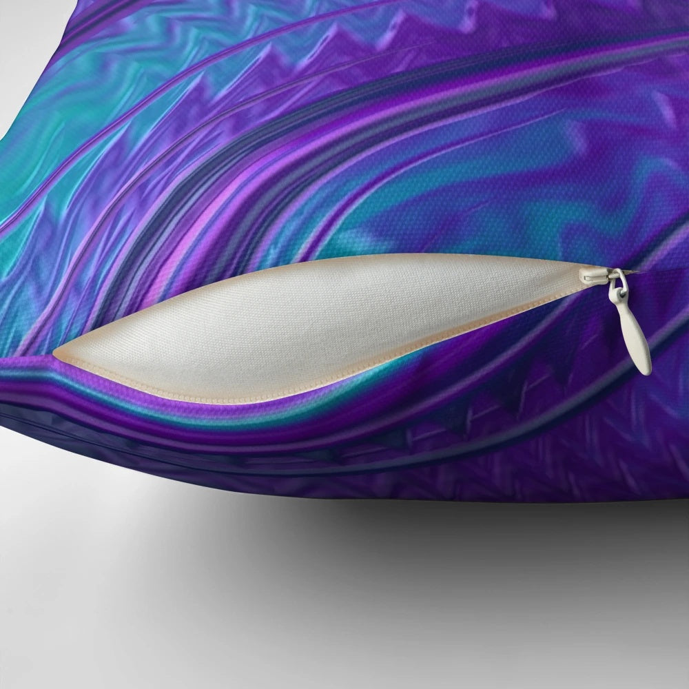 Abstract art throw pillow with a blue and purple cosmic design evoking the night sky and fractal patterns.