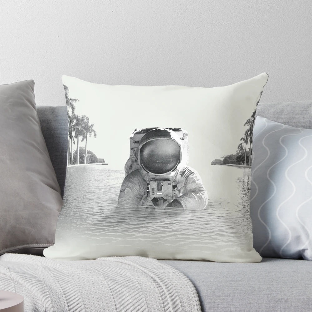 Vibrant space-themed pillow featuring an astronaut in a psychedelic, cosmic design