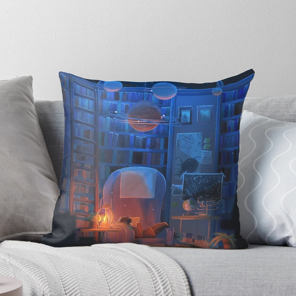 Soft, galaxy-inspired pillow with a starry night sky design