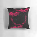 Stylish black hole-inspired pillow design featuring a pink and black space theme.