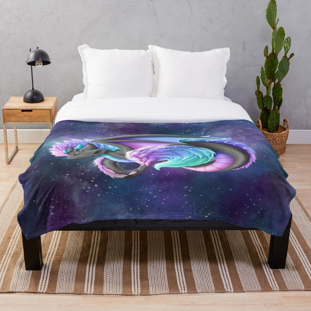 Borealis plush blanket with cosmic, mythical creature design