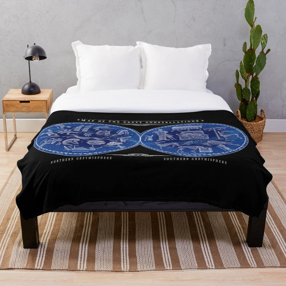 Plush blanket featuring a map of the constellations with greyhounds, lurchers, and whippets