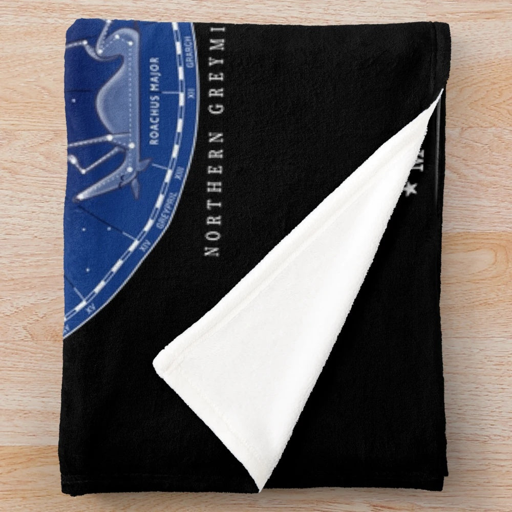 Plush blanket featuring a map of the constellations with greyhounds, lurchers, and whippets