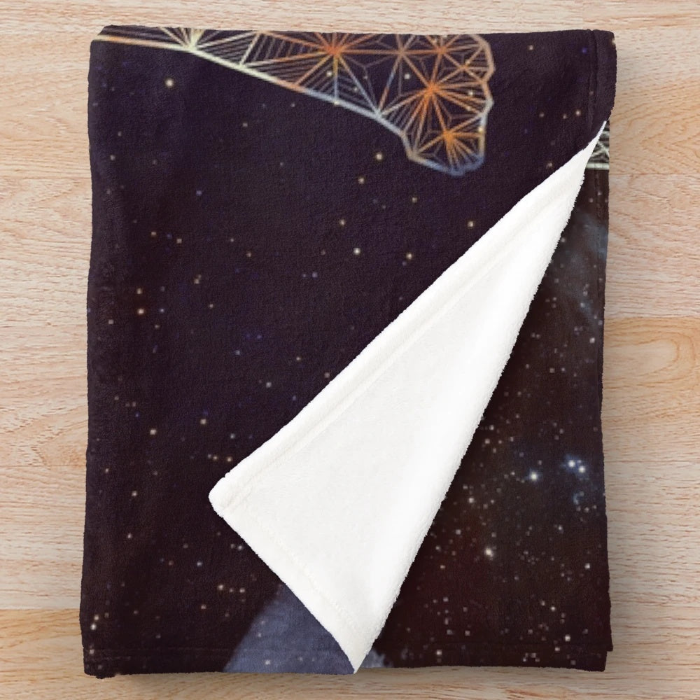 Celestial cat plush blanket with cosmic pattern and galaxy design