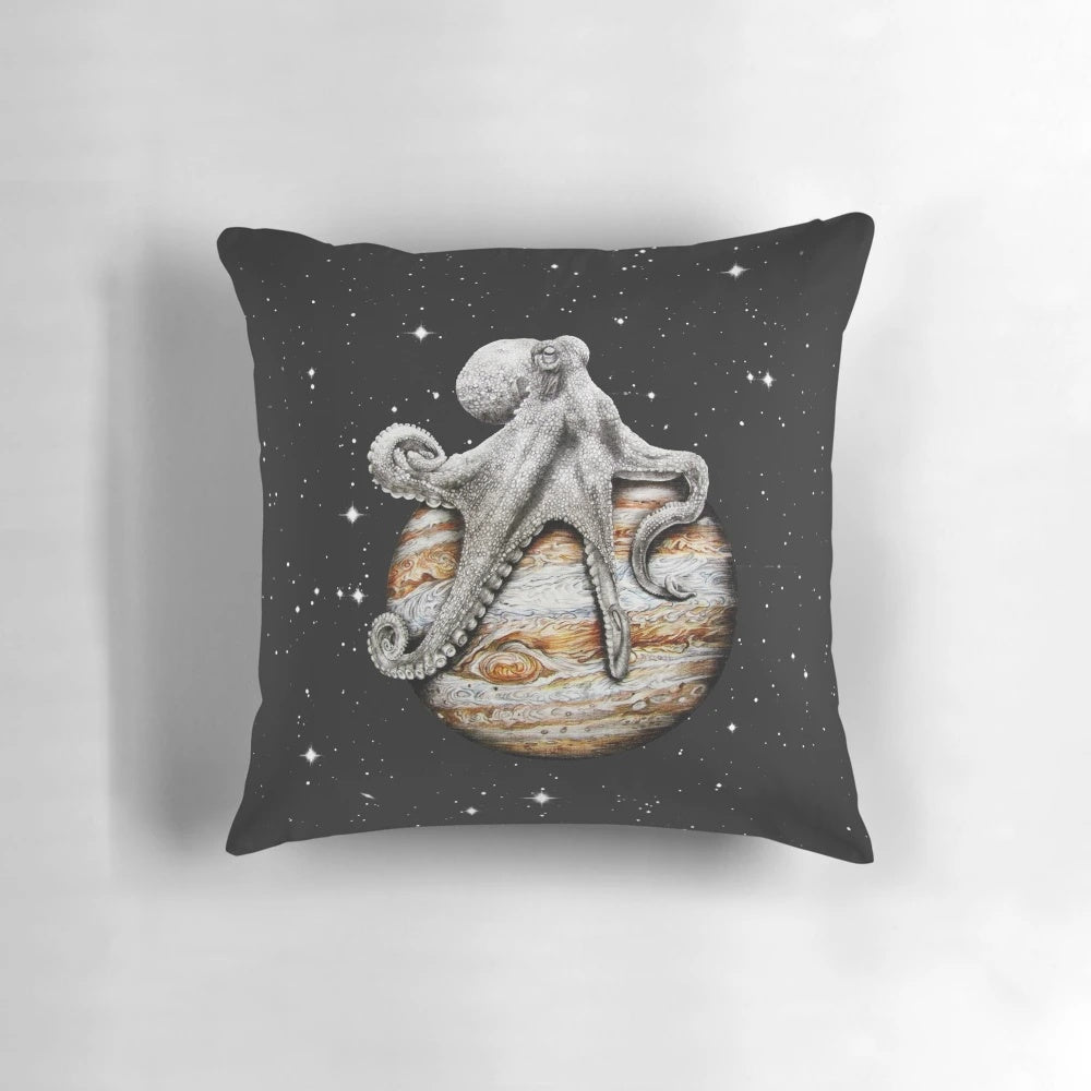 Celestial Cephalopod Surreal Octopus Pillow, a unique home decor accent featuring a whimsical space-themed octopus design.