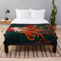 Soft and cozy plush blanket featuring a pair of comet goldfish swimming in an oriental-inspired design