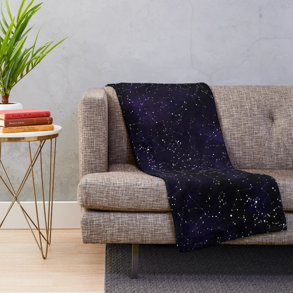 Northern hemisphere constellations plush blanket featuring a stylized night sky design