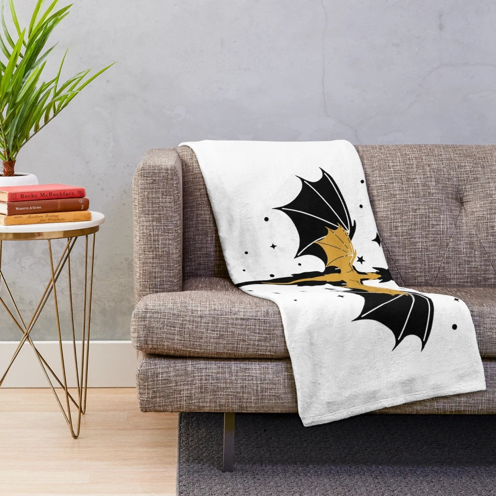 Soft and plush fantasy dragon-themed blanket with a starry night design
