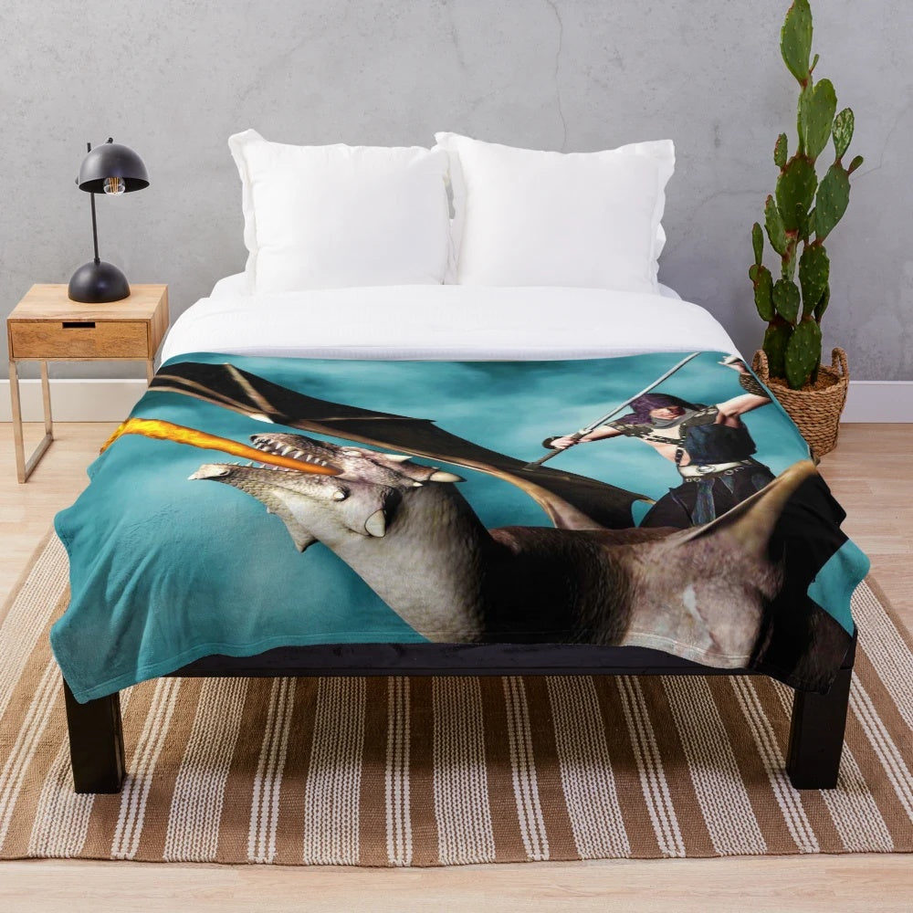 Colorful plush blanket featuring a dragon design in an abstract celestial pattern
