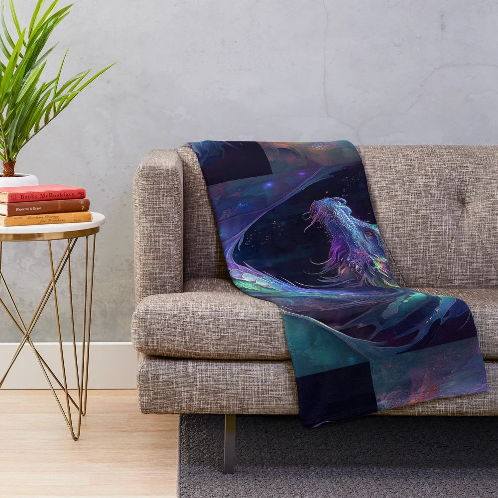 Celestial dragon plush blanket with stars and galaxy design