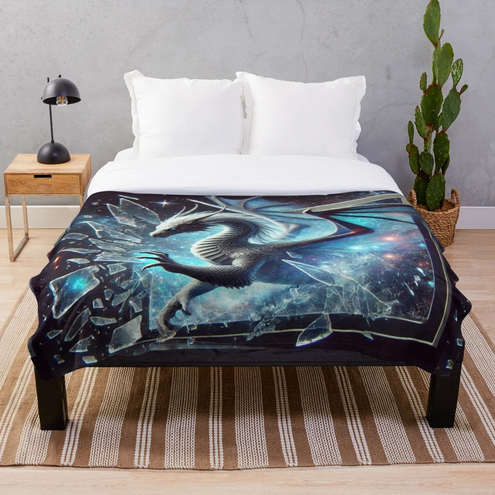 Celestial dragon 3D plush blanket with galaxy space projection