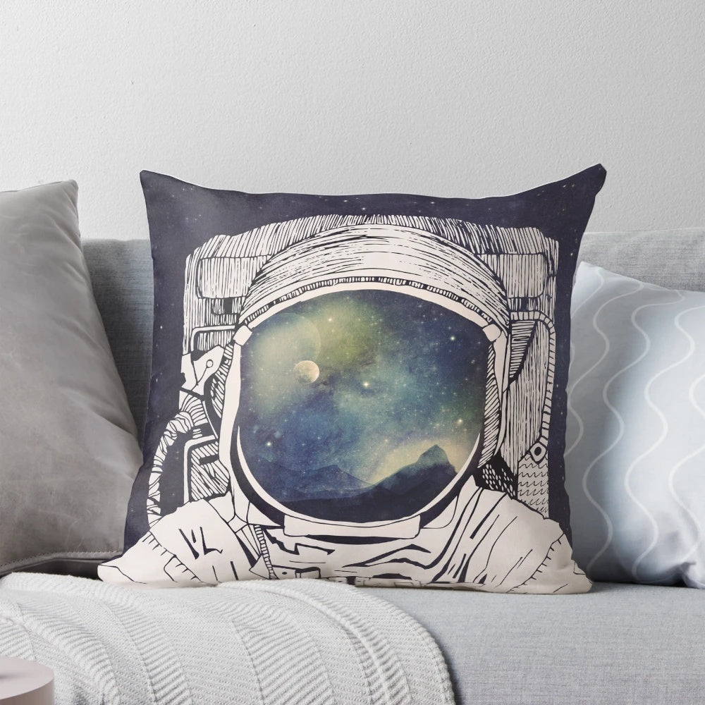 Cozy pillow featuring a space and galaxy design, perfect for dreamers and sci-fi enthusiasts.