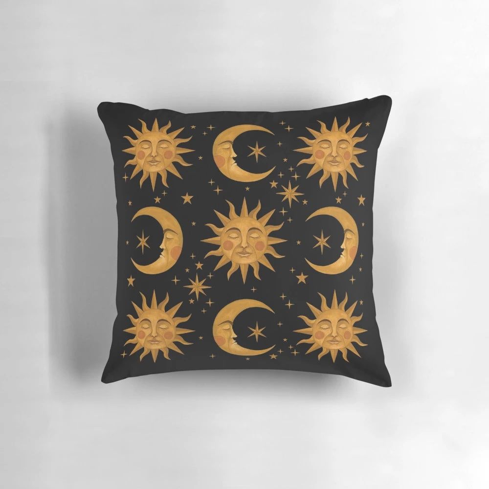 Celestial Dreams Pillow with moon, stars, and crescent design