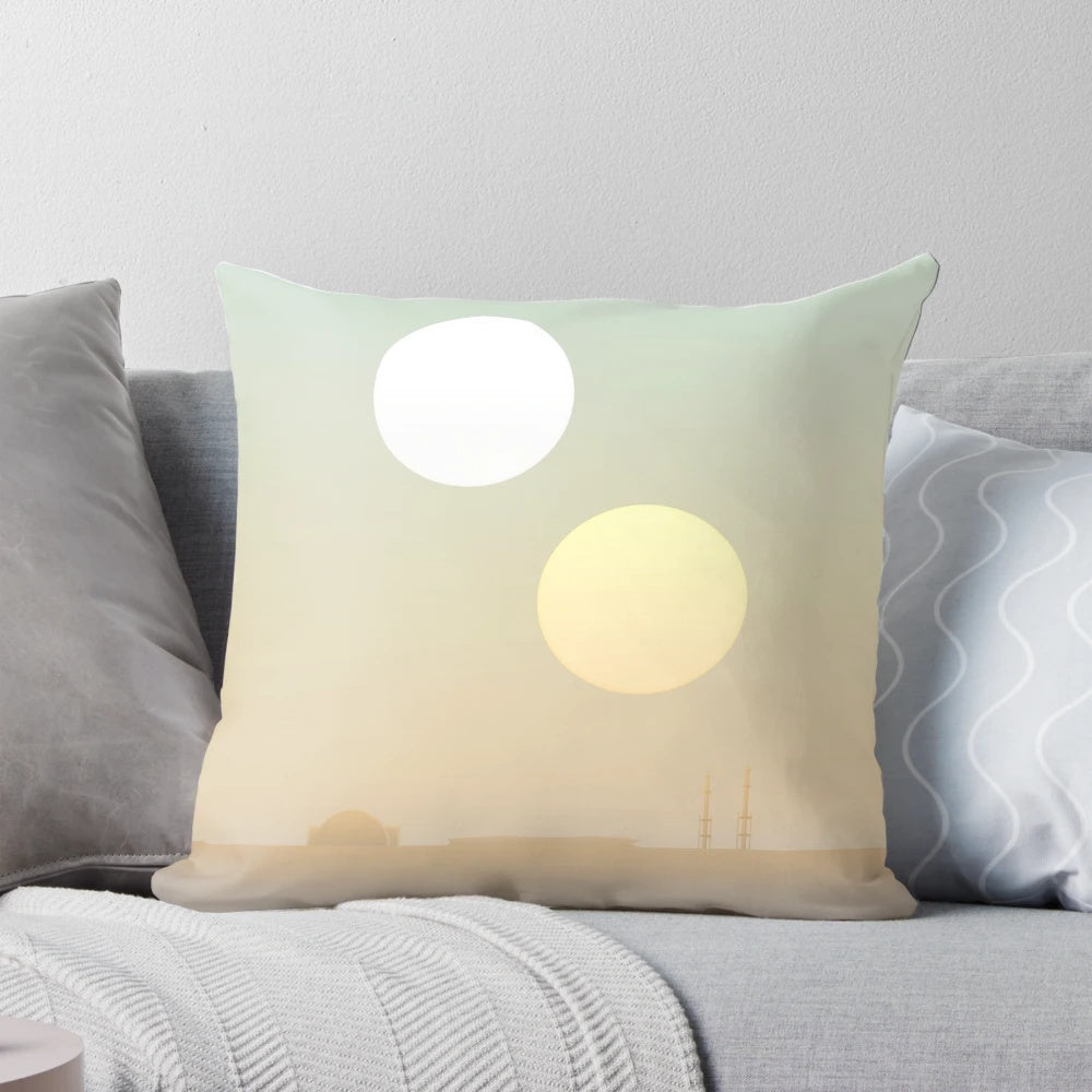 A cozy pillow featuring the iconic twin suns of the planet Tatooine from the Star Wars universe.