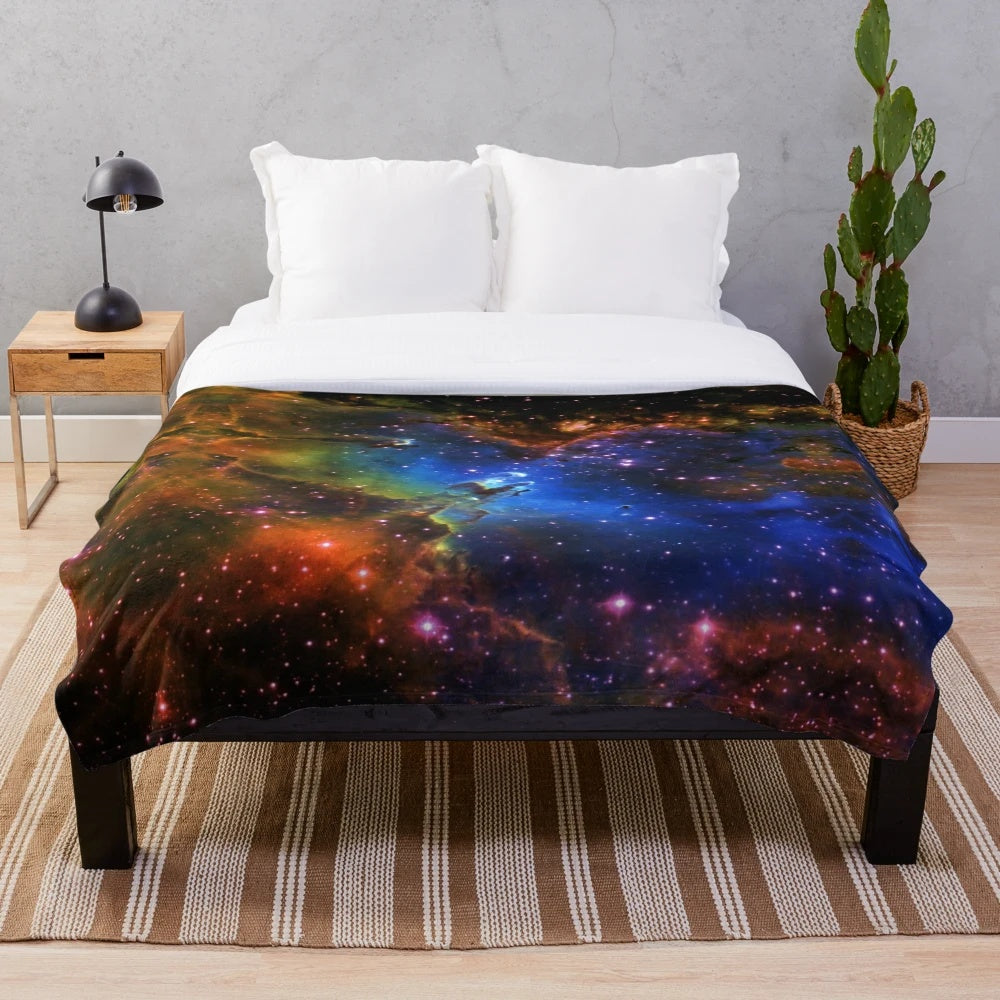 Celestial Eagle Galaxy Plush Blanket featuring a vintage-inspired galaxy nebula design