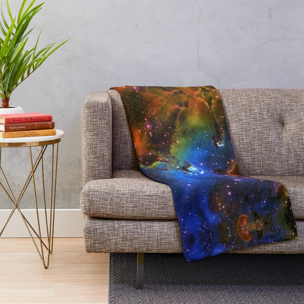 Celestial Eagle Galaxy Plush Blanket featuring a vintage-inspired galaxy nebula design