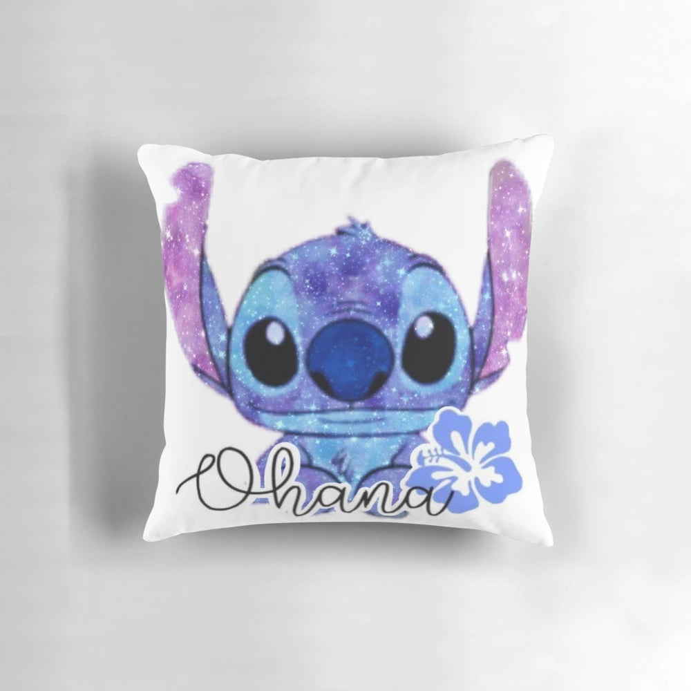 Decorative pillow featuring a galaxy-themed design with Stitch, the beloved character from the Disney film Lilo and Stitch.