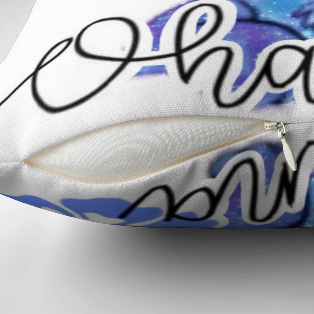 Decorative pillow featuring a galaxy-themed design with Stitch, the beloved character from the Disney film Lilo and Stitch.