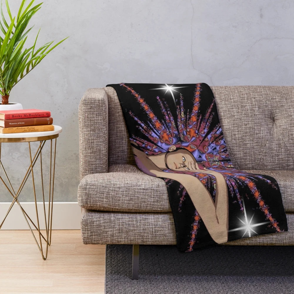 Cozy star woman plush blanket with a cosmic, galaxy-inspired design