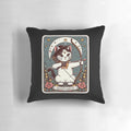 A cozy Sagittarius zodiac pillow featuring a cute cat in a mystical tarot card design