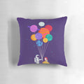 A vibrant and colorful pillow depicting a couple floating in space, surrounded by planets, stars, and galaxies.