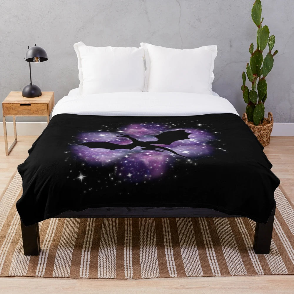 Sparkling galaxy-themed dragon plush blanket