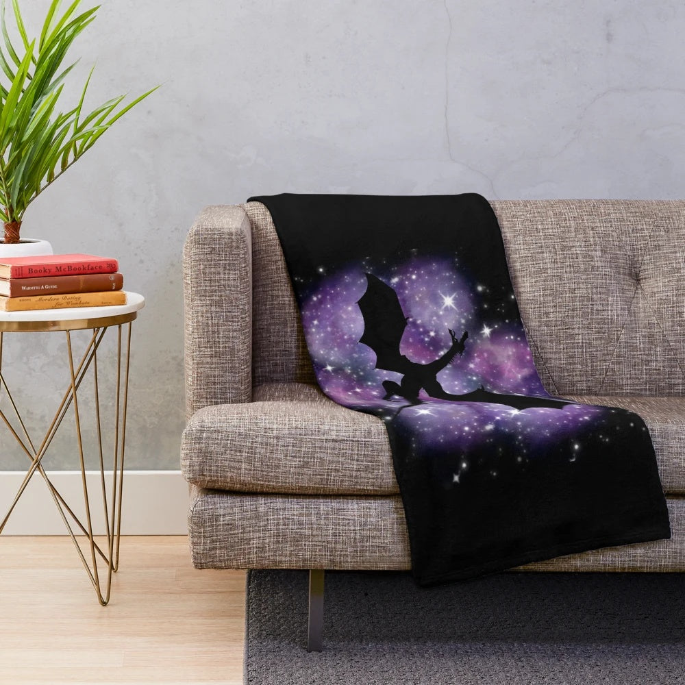 Sparkling galaxy-themed dragon plush blanket