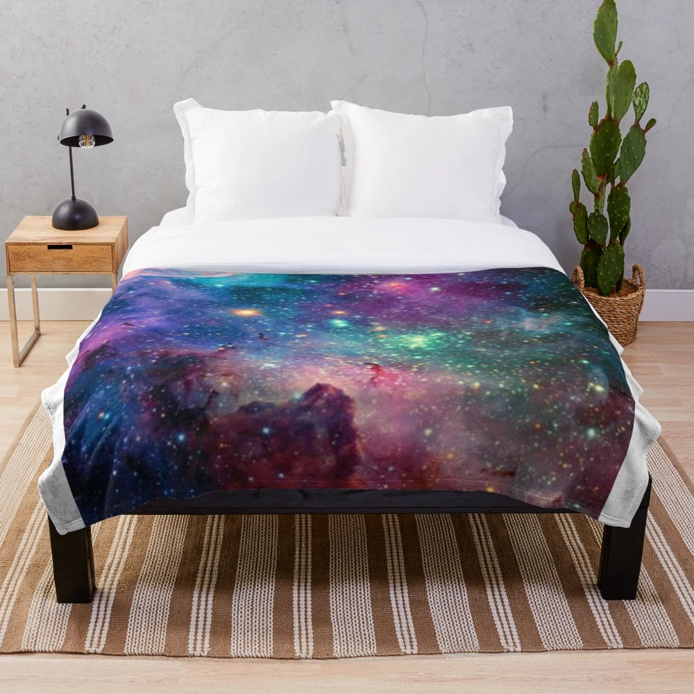 Galaxy Plush Blanket with Planets, Stars, and Nebulae