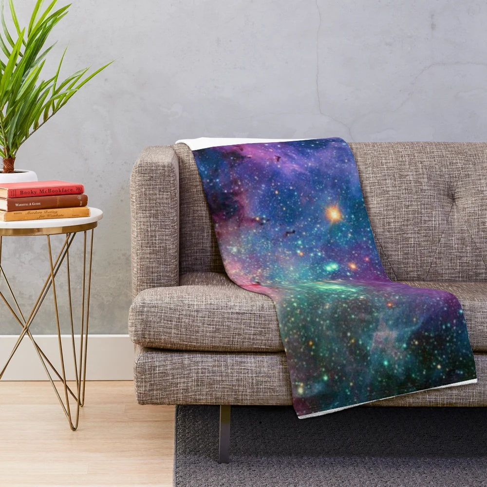 Galaxy Plush Blanket with Planets, Stars, and Nebulae