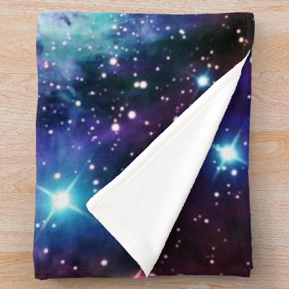 Soft and cozy plush blanket featuring a galaxy and nebula design