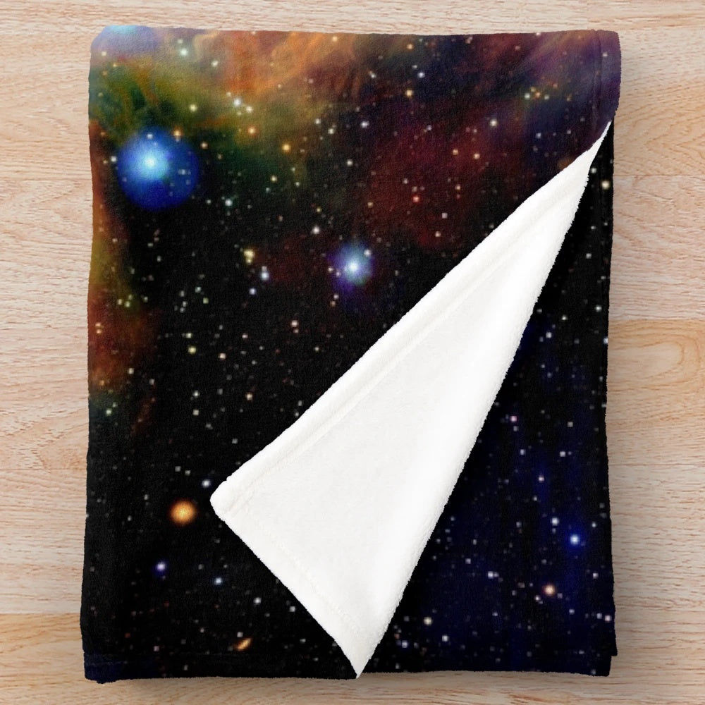 Colorful galaxy plush blanket with vibrant Orion nebula design